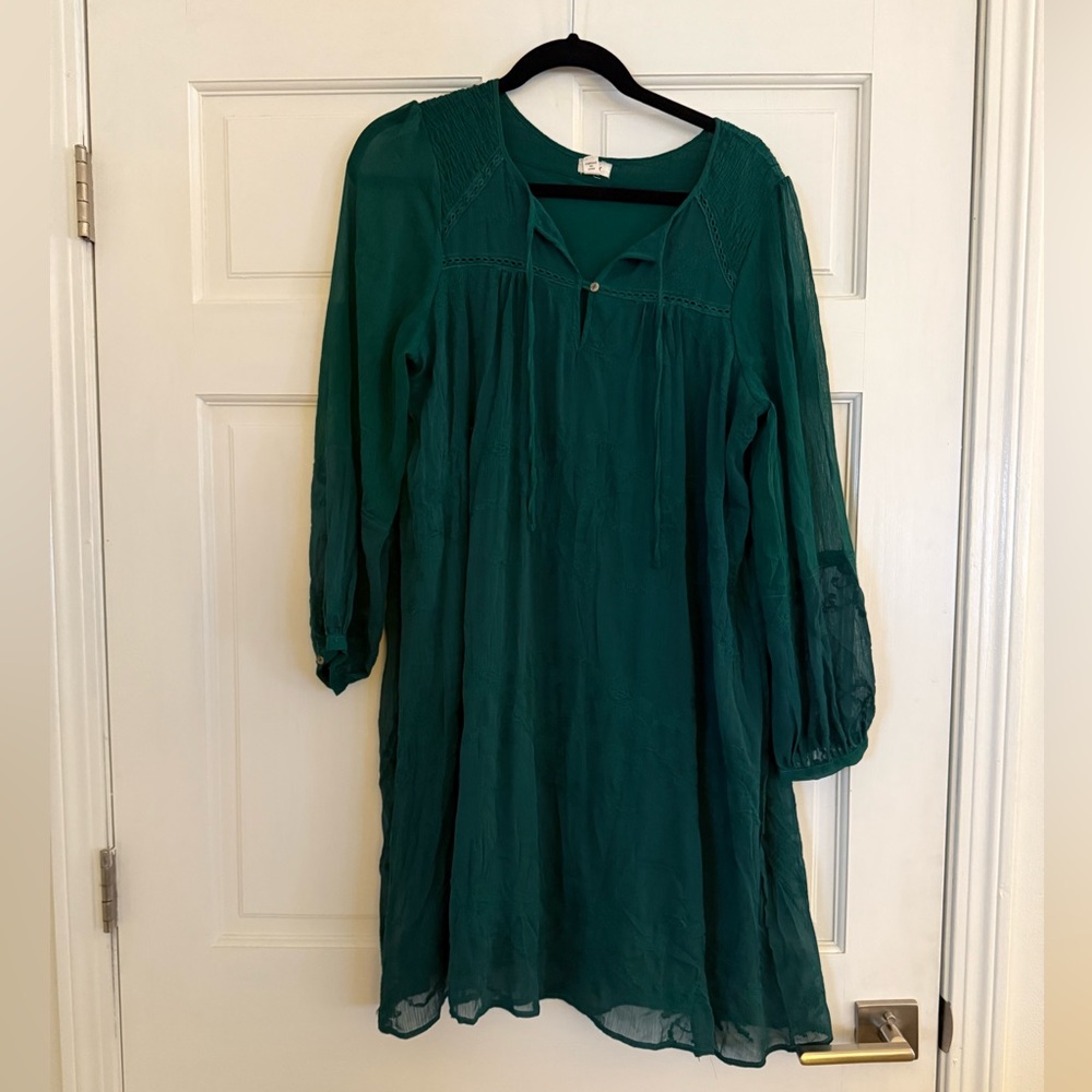 Anthropologie Dark Teal Long Sleeve Boho Lace Dress